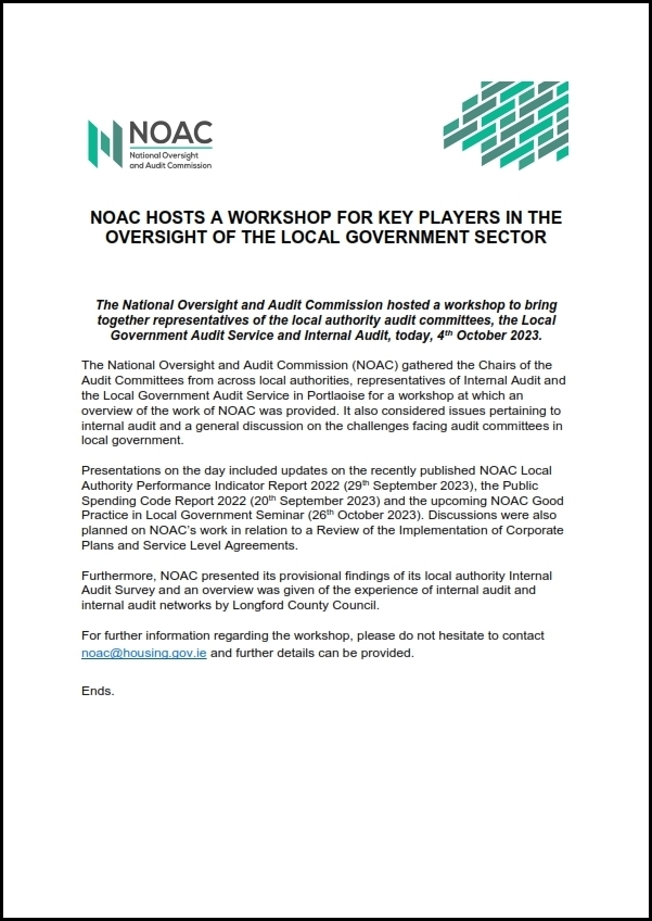 NOAC Workshop Press Release Oversight of the Local Government Sector